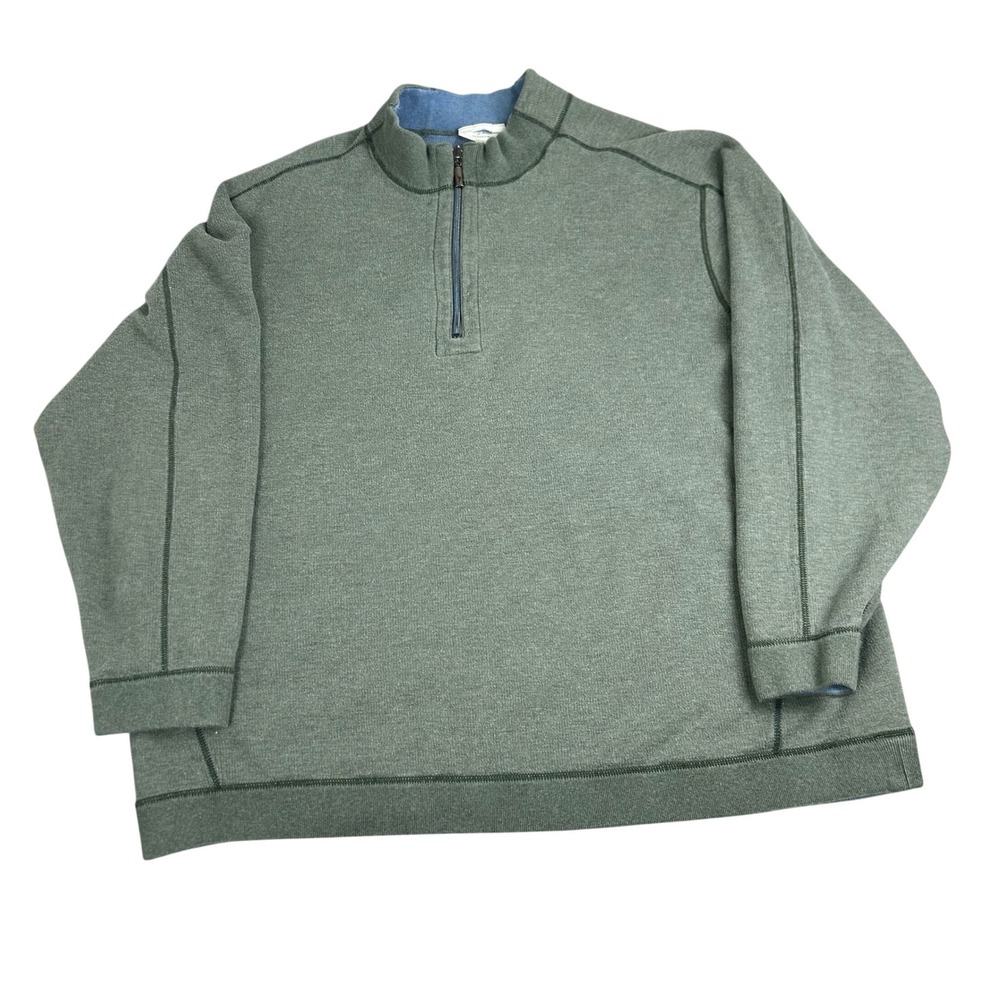 Tommy Bahama 3X Big Reversible Quarter Zip Pullover Green Blue Cotton Outdoor